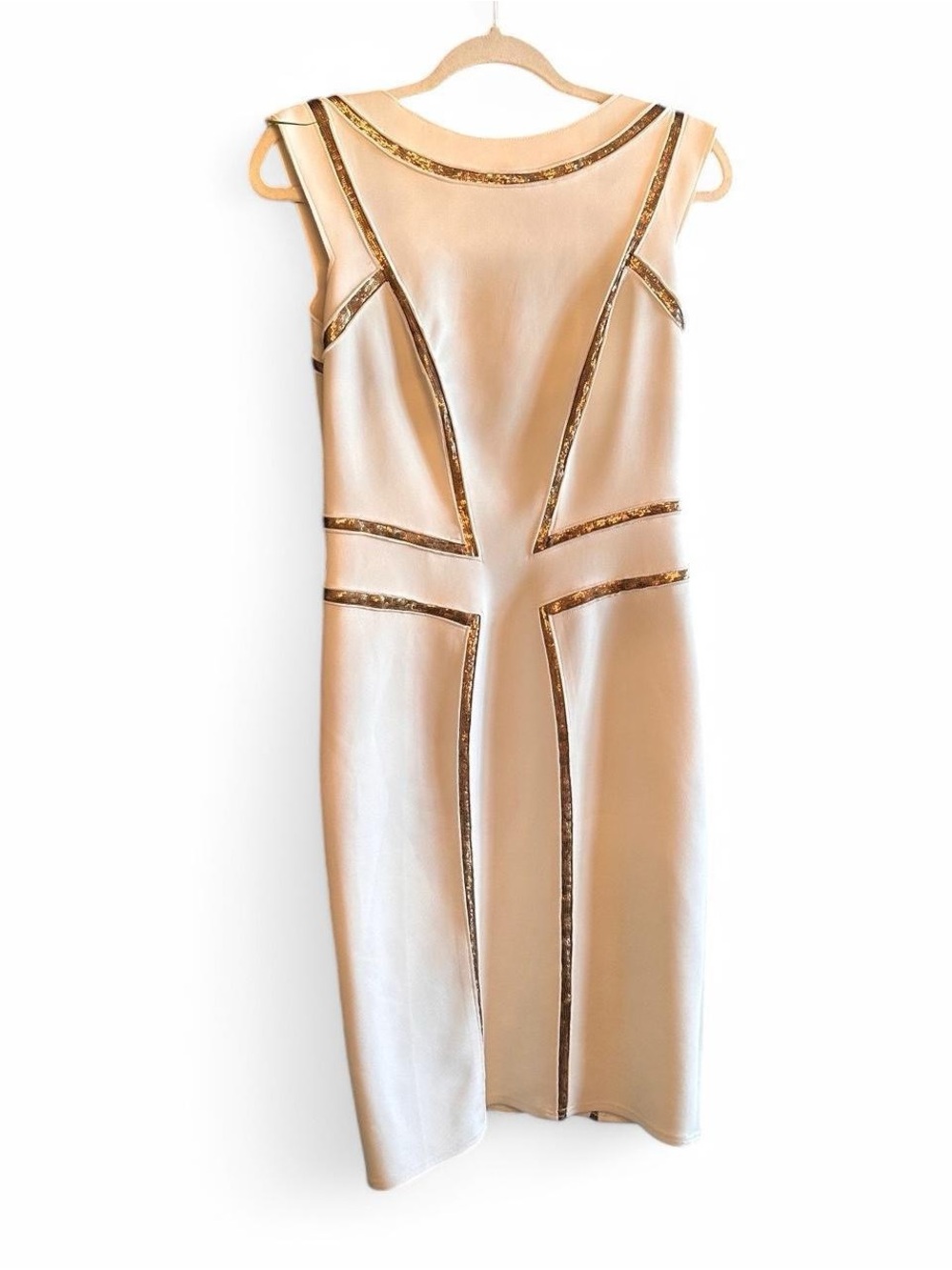 Tadashi Shoji Cream Midi Dress with Gold Trim